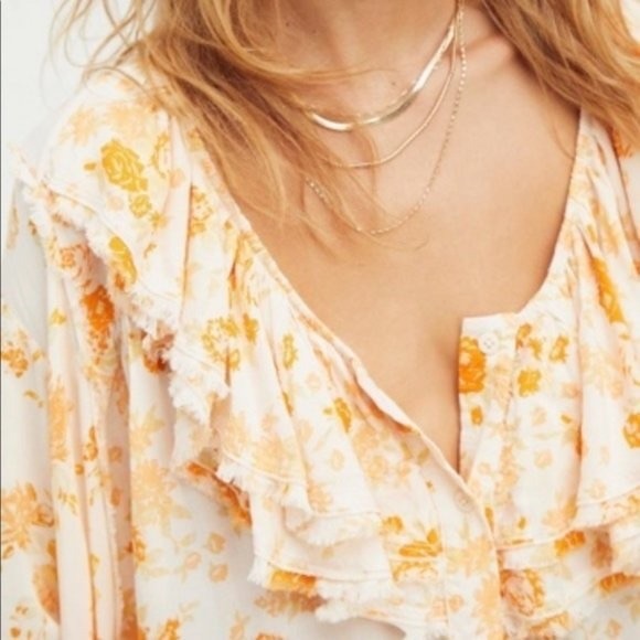 Free People Loretta Tunic Top Oversized Ruffle Tea Combo Floral Boho Chic Medium - Picture 12 of 14